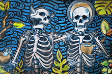Load image into Gallery viewer, Sinner & The Saint Skeleton Drinking in Forest Painted Screen Print 16 x 24 inches