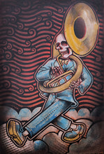 Load image into Gallery viewer, The Big Easy Skeleton Marching Band Screen Painted Print 16 x 24 inches