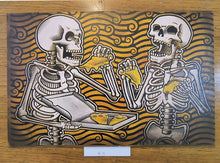 Load image into Gallery viewer, The After Party - Skeletons Eating Pizza - Painted Screen Print 16 x 24 inches