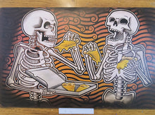 Load image into Gallery viewer, The After Party - Skeletons Eating Pizza - Painted Screen Print 16 x 24 inches