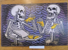 Load image into Gallery viewer, The After Party - Skeletons Eating Pizza - Painted Screen Print 16 x 24 inches