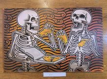 Load image into Gallery viewer, The After Party - Skeletons Eating Pizza - Painted Screen Print 16 x 24 inches