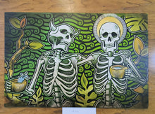 Load image into Gallery viewer, Sinner & The Saint Skeleton Drinking in Forest Painted Screen Print 16 x 24 inches