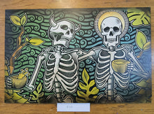 Load image into Gallery viewer, Sinner & The Saint Skeleton Drinking in Forest Painted Screen Print 16 x 24 inches