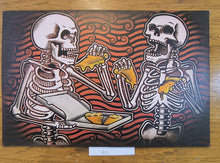 Load image into Gallery viewer, The After Party - Skeletons Eating Pizza - Painted Screen Print 16 x 24 inches