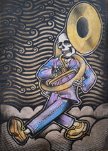 Load image into Gallery viewer, The Big Easy Skeleton Marching Band Screen Painted Print 16 x 24 inches