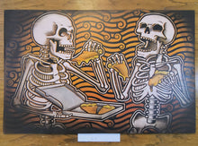 Load image into Gallery viewer, The After Party - Skeletons Eating Pizza - Painted Screen Print 16 x 24 inches
