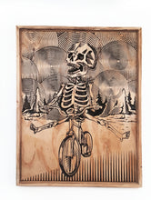 Load image into Gallery viewer, Skeleton Riding Bike Wood Carving – Wall Art