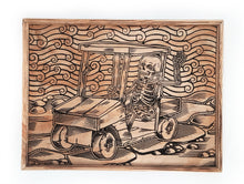 Load image into Gallery viewer, Skeleton Riding Golf Cart Wood Carving – Fun Illustration - Wood Carving Wall Art