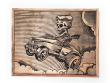 Load image into Gallery viewer, Hotrod Skeleton in 1932 Ford Wood Carving – Classic Car Illustration - Wood Carving Wall Art