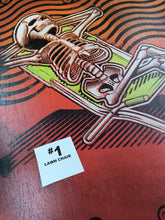 Load image into Gallery viewer, Raft & Lawn Chair Skeletons Painted Screen Print 16 x 24 inches