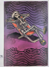 Load image into Gallery viewer, Raft & Lawn Chair Skeletons Painted Screen Print 16 x 24 inches
