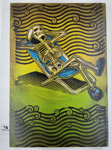 Raft & Lawn Chair Skeletons Painted Screen Print 16 x 24 inches