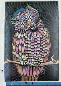 Owl Painted Screen Print 16 x 24 inches