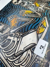 Load image into Gallery viewer, The After Party - Skeletons Eating Pizza - Painted Screen Print 16 x 24 inches