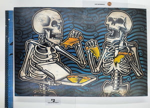 The After Party - Skeletons Eating Pizza -  Painted Screen Print 16 x 24 inches
