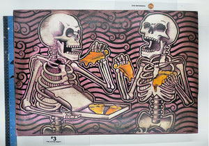 The After Party - Skeletons Eating Pizza -  Painted Screen Print 16 x 24 inches