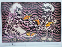 Load image into Gallery viewer, The After Party - Skeletons Eating Pizza - Painted Screen Print 16 x 24 inches