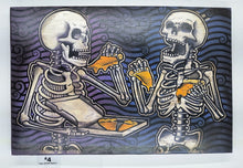Load image into Gallery viewer, The After Party - Skeletons Eating Pizza -  Painted Screen Print 16 x 24 inches
