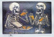 Load image into Gallery viewer, The After Party - Skeletons Eating Pizza - Painted Screen Print 16 x 24 inches