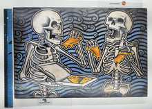 Load image into Gallery viewer, The After Party - Skeletons Eating Pizza - Painted Screen Print 16 x 24 inches