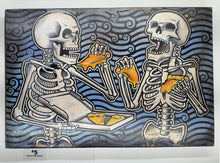 Load image into Gallery viewer, The After Party - Skeletons Eating Pizza - Painted Screen Print 16 x 24 inches