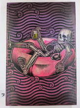 Load image into Gallery viewer, Raft & Lawn Chair Skeletons Painted Screen Print 16 x 24 inches