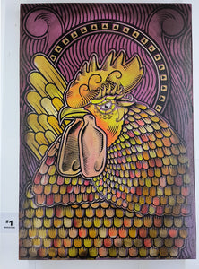 Rooster Painted Screen Print 16 x 24 inches