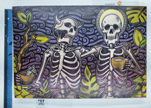 Load image into Gallery viewer, Sinner & The Saint Skeleton Drinking in Forest Painted Screen Print 16 x 24 inches