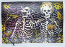 Load image into Gallery viewer, Sinner &amp; The Saint Skeleton Drinking in Forest Painted Screen Print 16 x 24 inches

