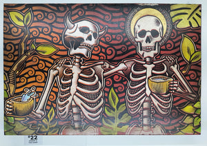 Sinner & The Saint Skeleton Drinking in Forest Painted Screen Print 16 x 24 inches