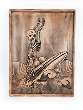 Load image into Gallery viewer, Surfing Skeleton Wood Carving Wall Art