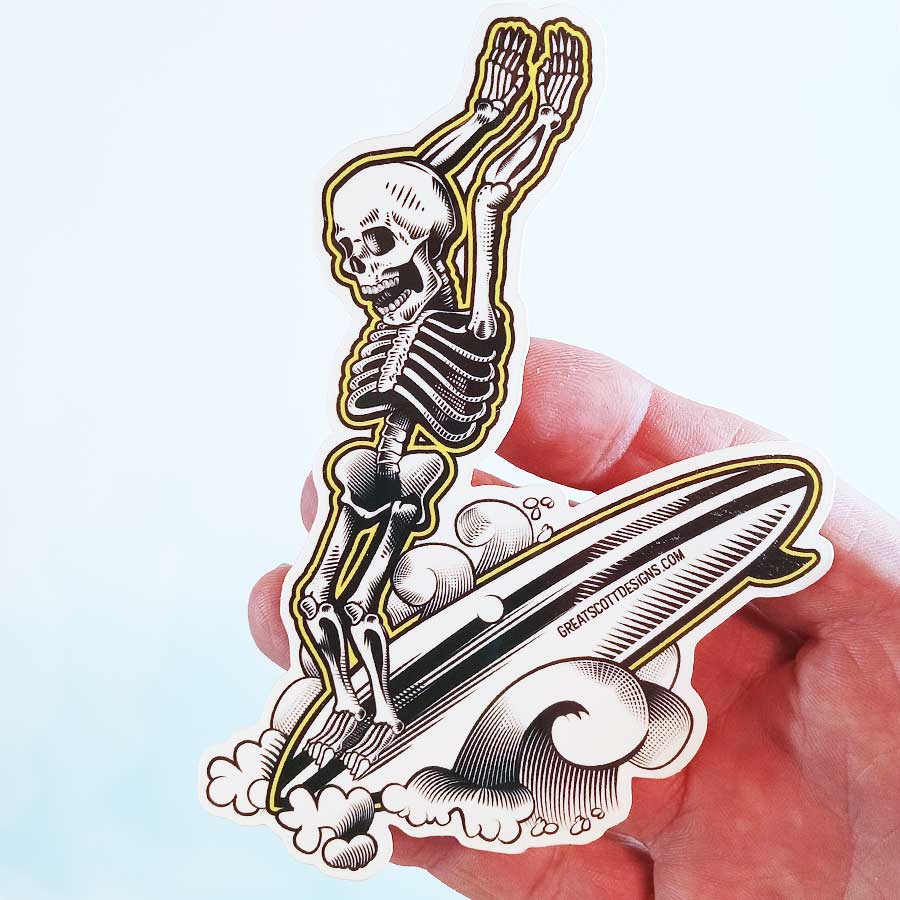 Surfing Skeleton - Skeleton Sticker