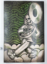Load image into Gallery viewer, The Big Easy Skeleton Marching Band Screen Painted Print 16 x 24 inches