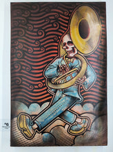 Load image into Gallery viewer, The Big Easy Skeleton Marching Band Screen Painted Print 16 x 24 inches