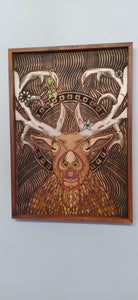Carved Elk on Pine Wood - Unique Hanging Art Piece 24 x 32 inches