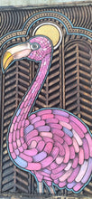Load image into Gallery viewer, Vibrant Pink Flamingo Wood Carving with Art Deco Miami Cathedral &amp; Oak Frame
