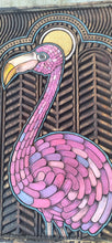 Load image into Gallery viewer, Vibrant Pink Flamingo Wood Carving with Art Deco Miami Cathedral & Oak Frame
