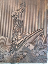Load image into Gallery viewer, Surfing Skeleton Wood Carving Wall Art