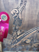 Load image into Gallery viewer, Surfing Skeleton Wood Carving Wall Art