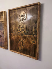 Load image into Gallery viewer, Skeleton Riding Bike Wood Carving – Wall Art