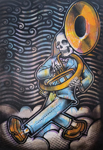 The Big Easy Skeleton Marching Band Screen Painted Print 16 x 24 inches