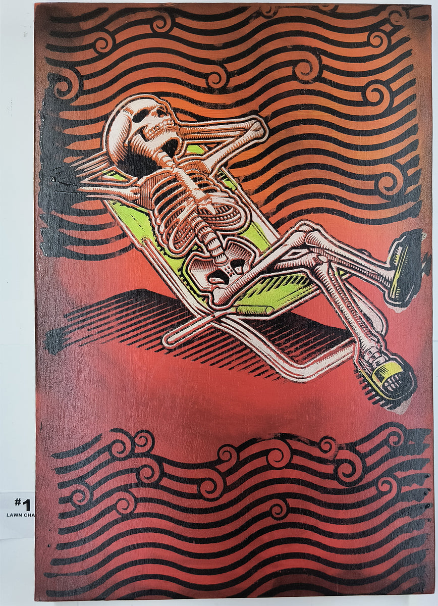 Raft & Lawn Chair Skeletons Painted Screen Print 16 x 24 inches ...