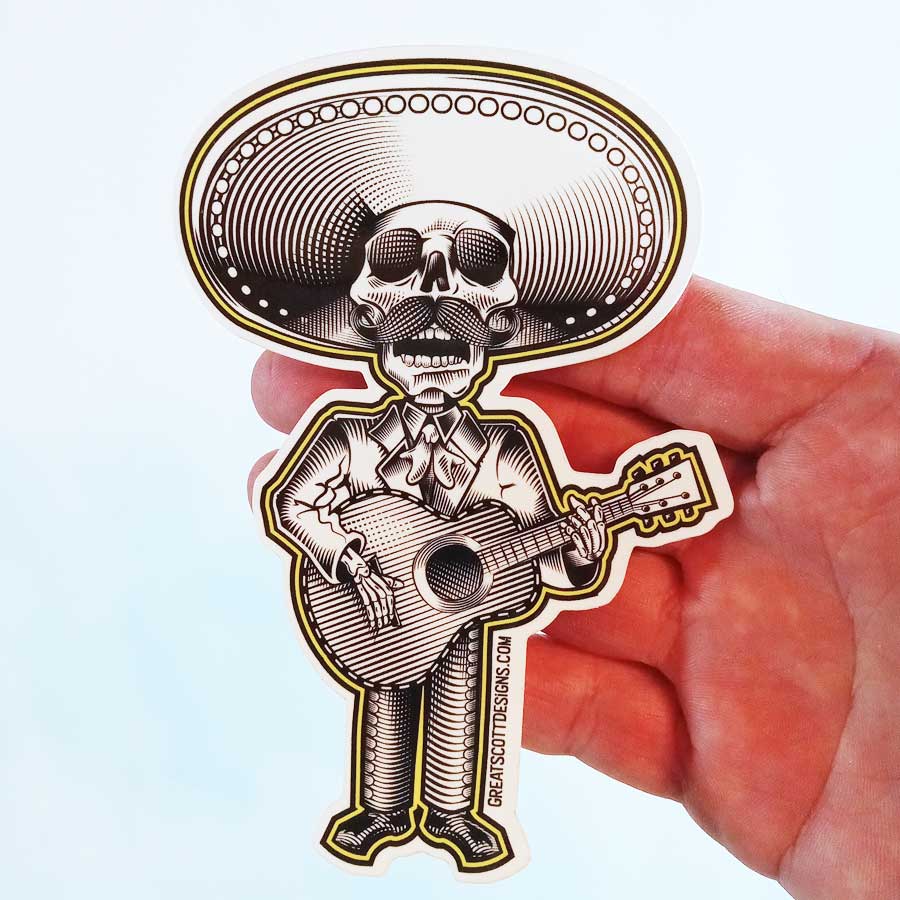 Skeleton Mariachi Guitar - Skeleton Sticker