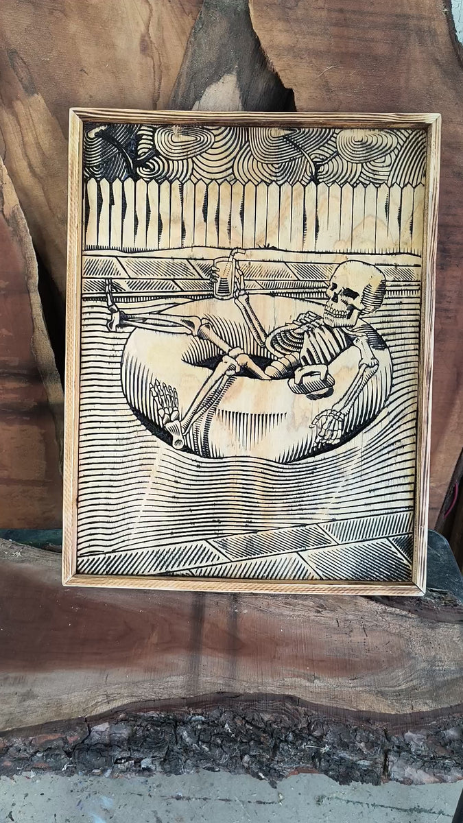 Skeleton in Raft Wood Carving Wall Art – GreatScottDesigns