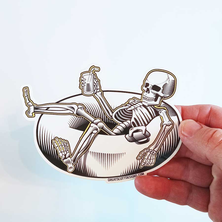 Skeleton Rafting Skeleton Floating in Raft - Skeleton Sticker – GreatScottDesigns