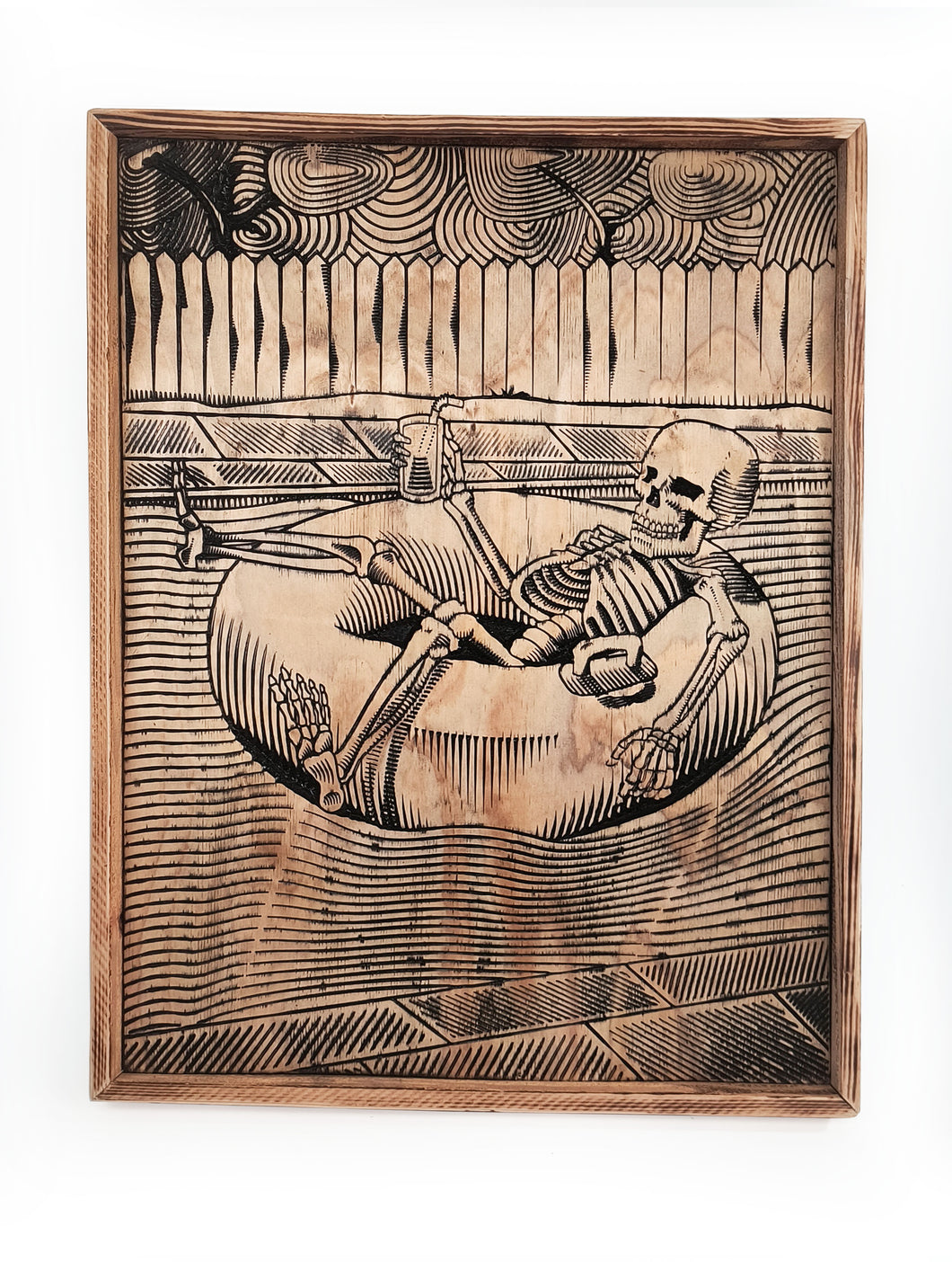 Skeleton in Raft Wood Carving Wall Art – GreatScottDesigns