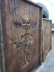 Mariachi Guitar Skeleton Wood Carving Wall Art