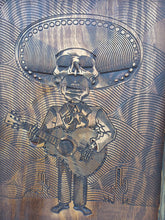 Load image into Gallery viewer, Mariachi Guitar Skeleton Wood Carving Wall Art

