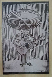 Skeleton Mariachi Guitar Woodblock Print - 11x17 - White Ink on Black Paper - Perfect for Music Lovers and Skeleton Fans